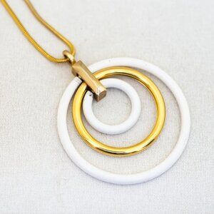 18 inch, Vintage White and Gold Mid Century Multi Ring Necklace - T24